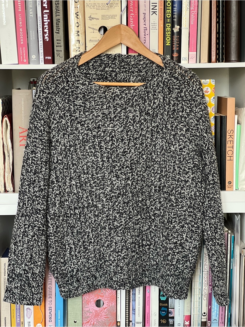 Vince Chunky Crewneck Sweater Wool/Cashmere Black & White Marled Medium